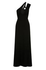 Marta Dress - Black One Shoulder Maxi Dress with Cut-Out & Side Slit