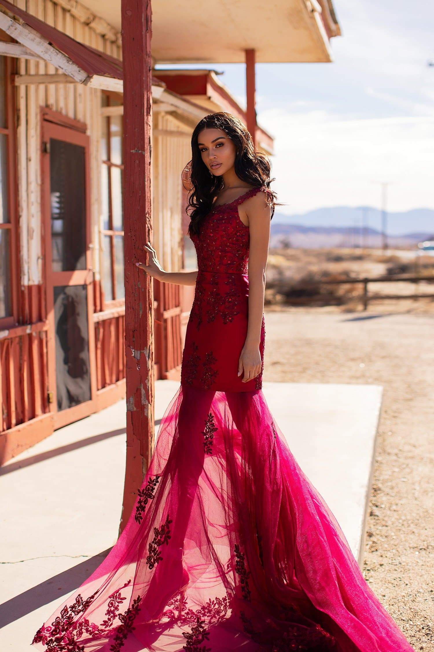 Rosalie Lace Beaded Mermaid Burgundy Gown  Alamour The Label