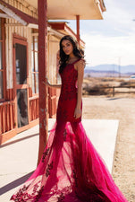 Cassie Beaded Gown - Burgundy Alamour The Label A&N Luxe Cassie Burgundy Beaded Tulle Gown | Afterpay
