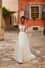 A&N Lidia - White Embellished Boho Bridal Gown with Low Back