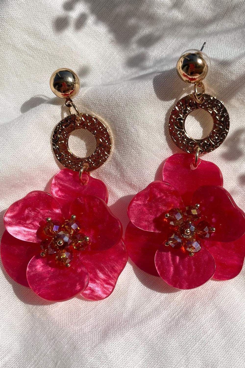Petra Pink Flower Drop Earrings
