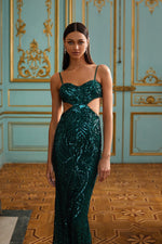 Selene - Emerald Sequin Gown with Side Cut-Outs and Mermaid Silhouette