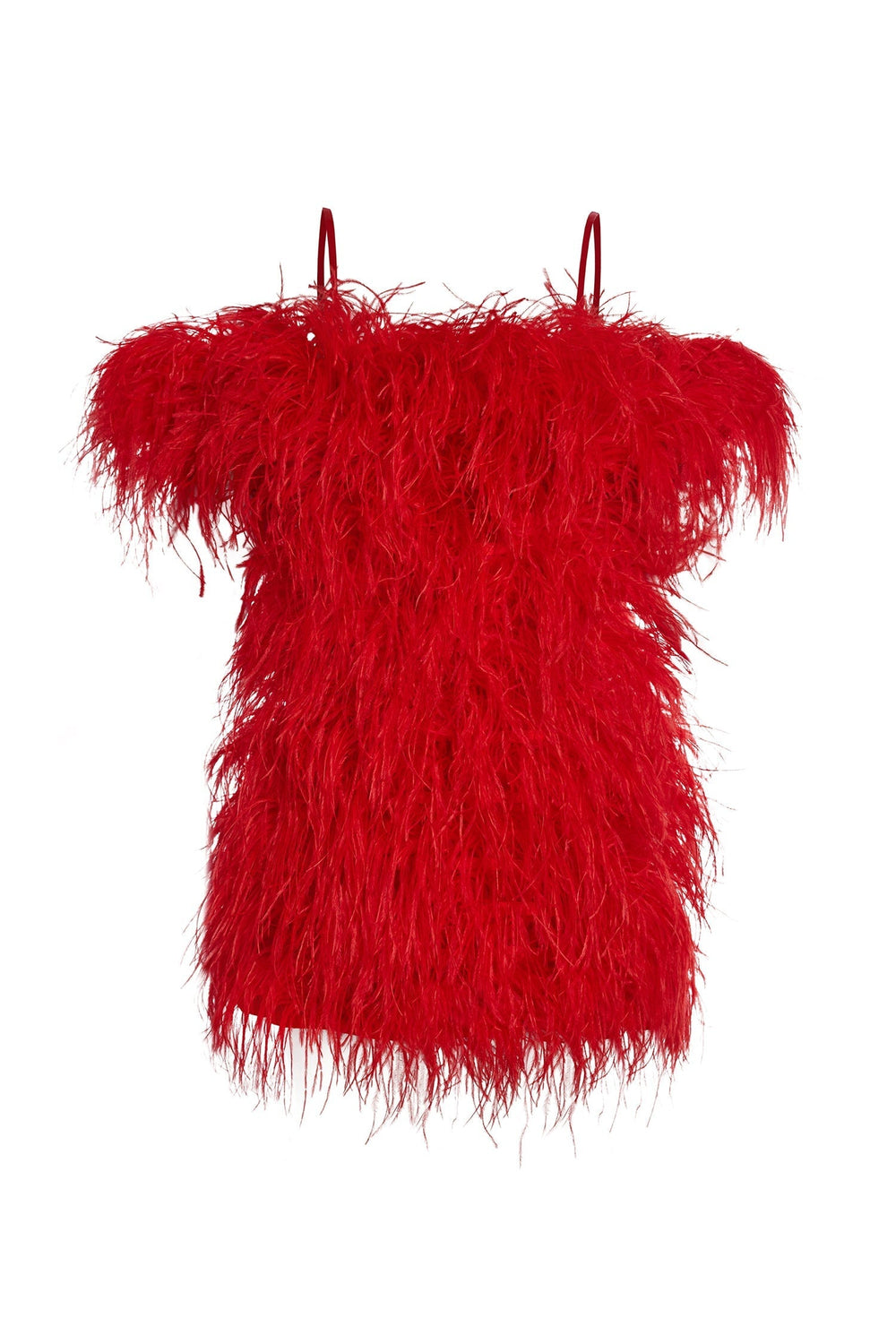 Vanna Red Feather Dress with Dainty Straps