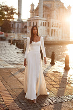Lale Gown - Matte Satin Classic Bridal Gown with Long Sleeves Alamour the Label