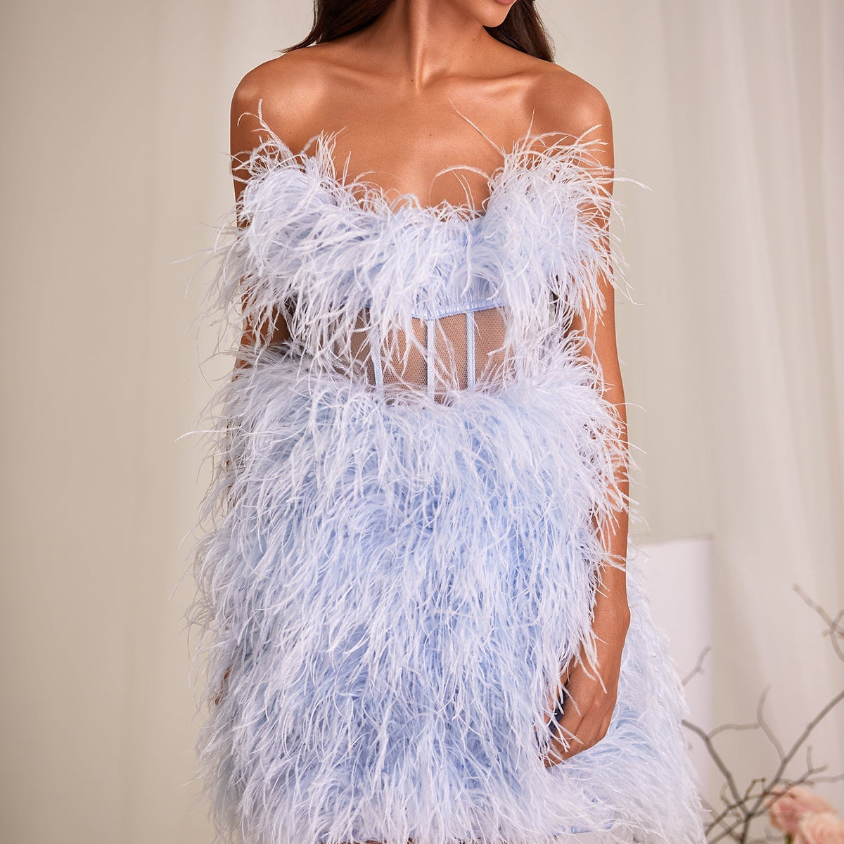 Paige Sky Blue Feather Mini Dress | Afterpay | Laybuy | Klarna