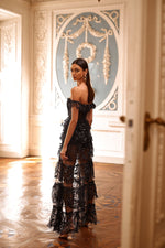 Theodora - Black Glitter Off-Shoulder Gown with Side Slit