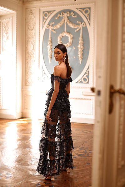 Theodora - Black Alamour The Label Theodora Black Glitter Gown | Afterpay | Klarna | Zip Pay