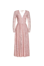 Genevieve Pink Lace Long Sleeve Dress with Open Back