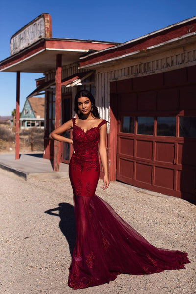 Cassie Beaded Gown - Burgundy Alamour The Label A&N Luxe Cassie Burgundy Beaded Tulle Gown | Afterpay