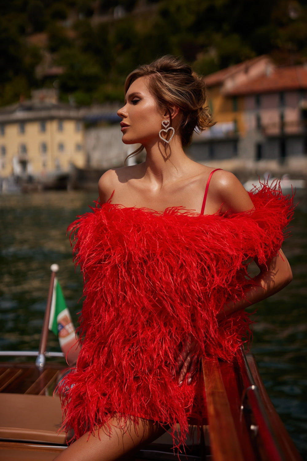 Vanna Red Feather Dress with Dainty Straps