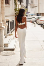 Arwen - White Strapless Ponti Gown with Waist Cut-Outs & Side Slit