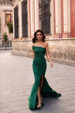 Estrella - Emerald One-Shoulder Jersey Gown with Side Slit