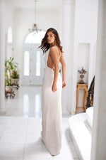 Alyssa - Oyster Gown with Cowl Neck, Criss-Cross Back & Side Slit