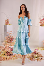 Belle Dress Alamour The Label Belle Blue Satin Midi Dress | Afterpay | Klarna | Zip Pay