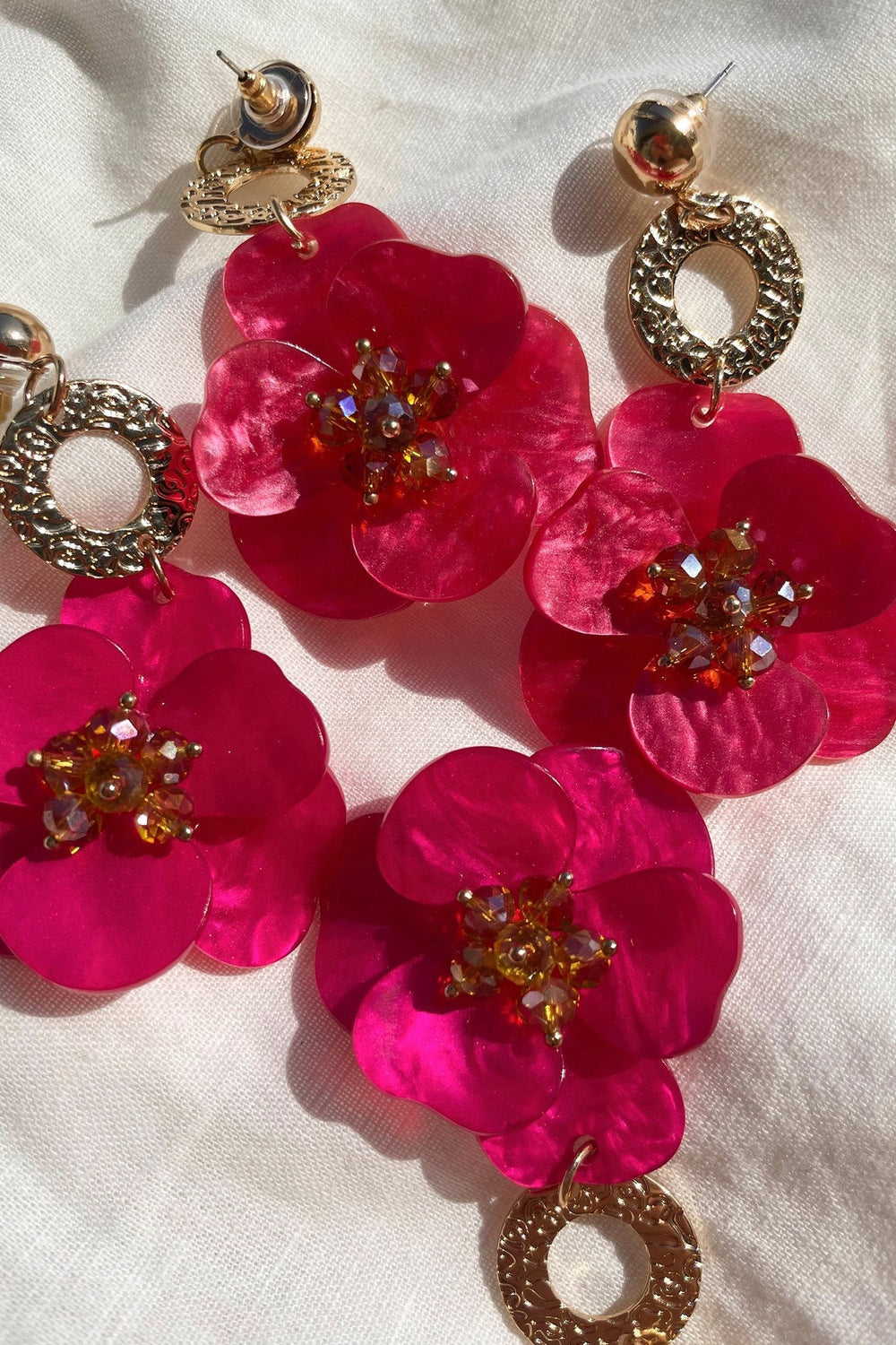 Petra Pink Flower Drop Earrings