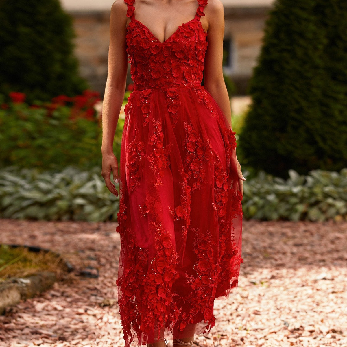 Ellen 3D Floral Embellished Midi Dress | Afterpay | Zip Pay | Sezzle