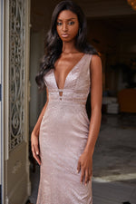 Sarai - Rose Gold Alamour The Label Sarai Rose Gold Glitter Gown | Afterpay | Zip Pay | Sezzle | Laybuy