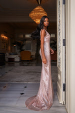 Sarai - Rose Gold Alamour The Label Sarai Rose Gold Glitter Gown | Afterpay | Zip Pay | Sezzle | Laybuy