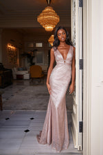 Sarai - Rose Gold Alamour The Label Sarai Rose Gold Glitter Gown | Afterpay | Zip Pay | Sezzle | Laybuy