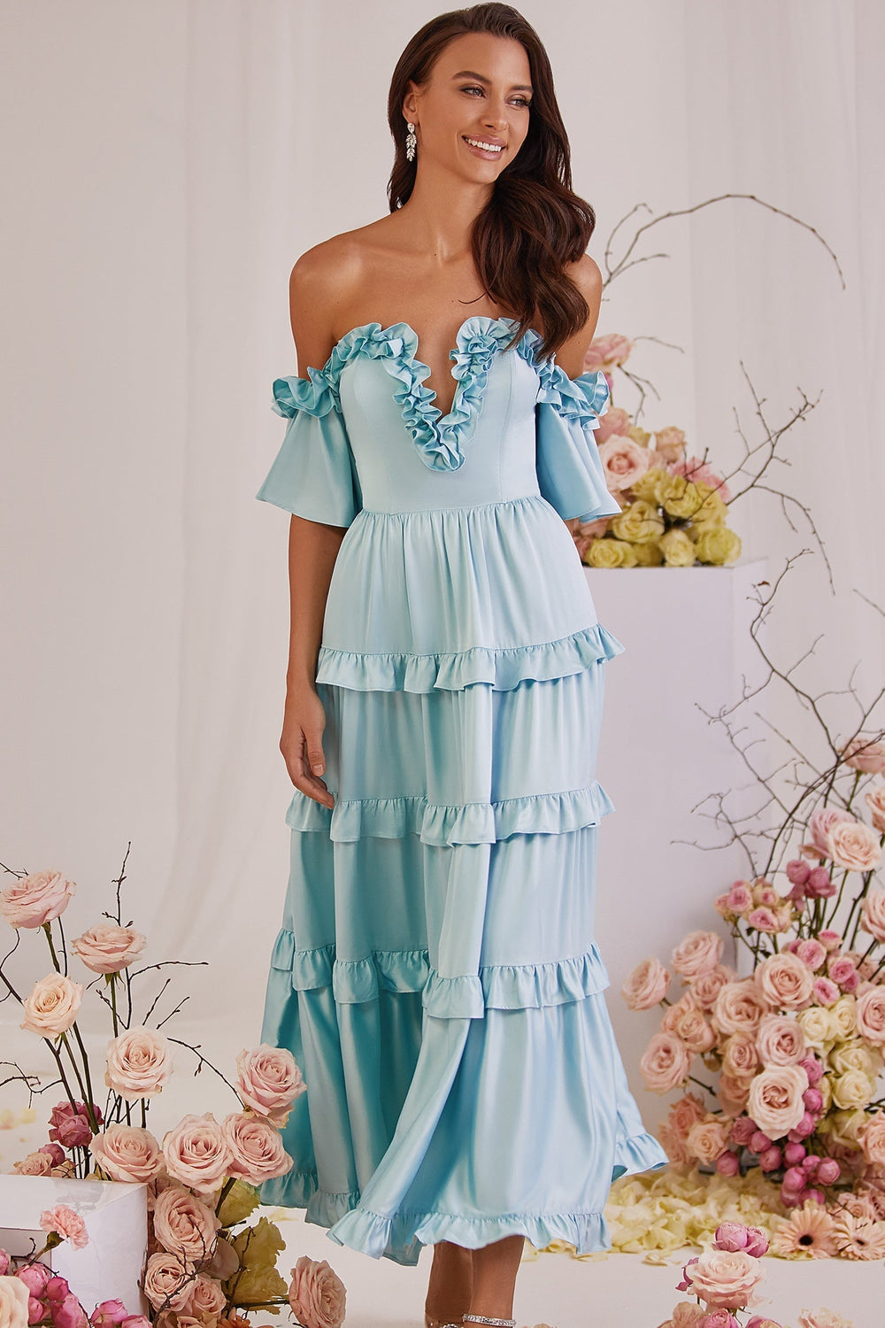 Belle Dress Alamour The Label Belle Blue Satin Midi Dress | Afterpay | Klarna | Zip Pay