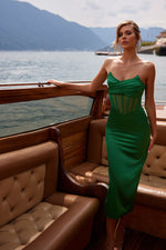 Giovanna Strapless Emerald Dress with Sheer Mesh Bodice