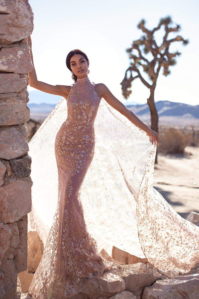 Tyra Glitter Cape Gown - Rose Gold Alamour Made-To-Order A&N Luxe Tyra Rose Gold Glitter Gown | Afterpay | Klarna | Zip Pay