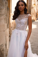 A&N Aleah - White Boho Bridal Gown with Glitter Embellished Bodice