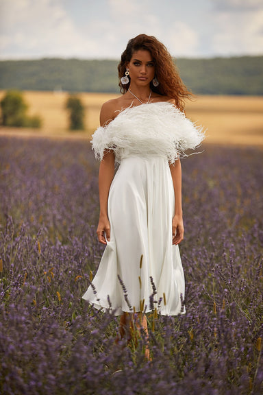 Eleora Feather Off-Shoulder Midi Dress