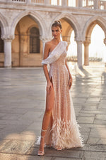 Shirley - White Beaded Off-Shoulder Gown