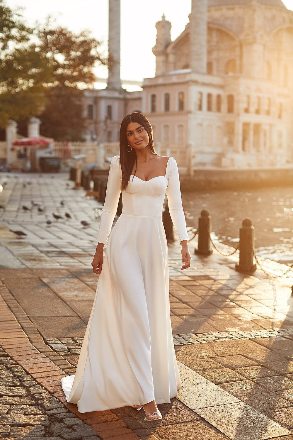 Lale Gown - Matte Satin Classic Bridal Gown with Long Sleeves