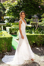 Luriana - White Sequins Mermaid Gown with Plunge Neck & Low Back 