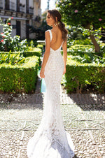 Luriana - White Sequins Mermaid Gown with Plunge Neck & Low Back 