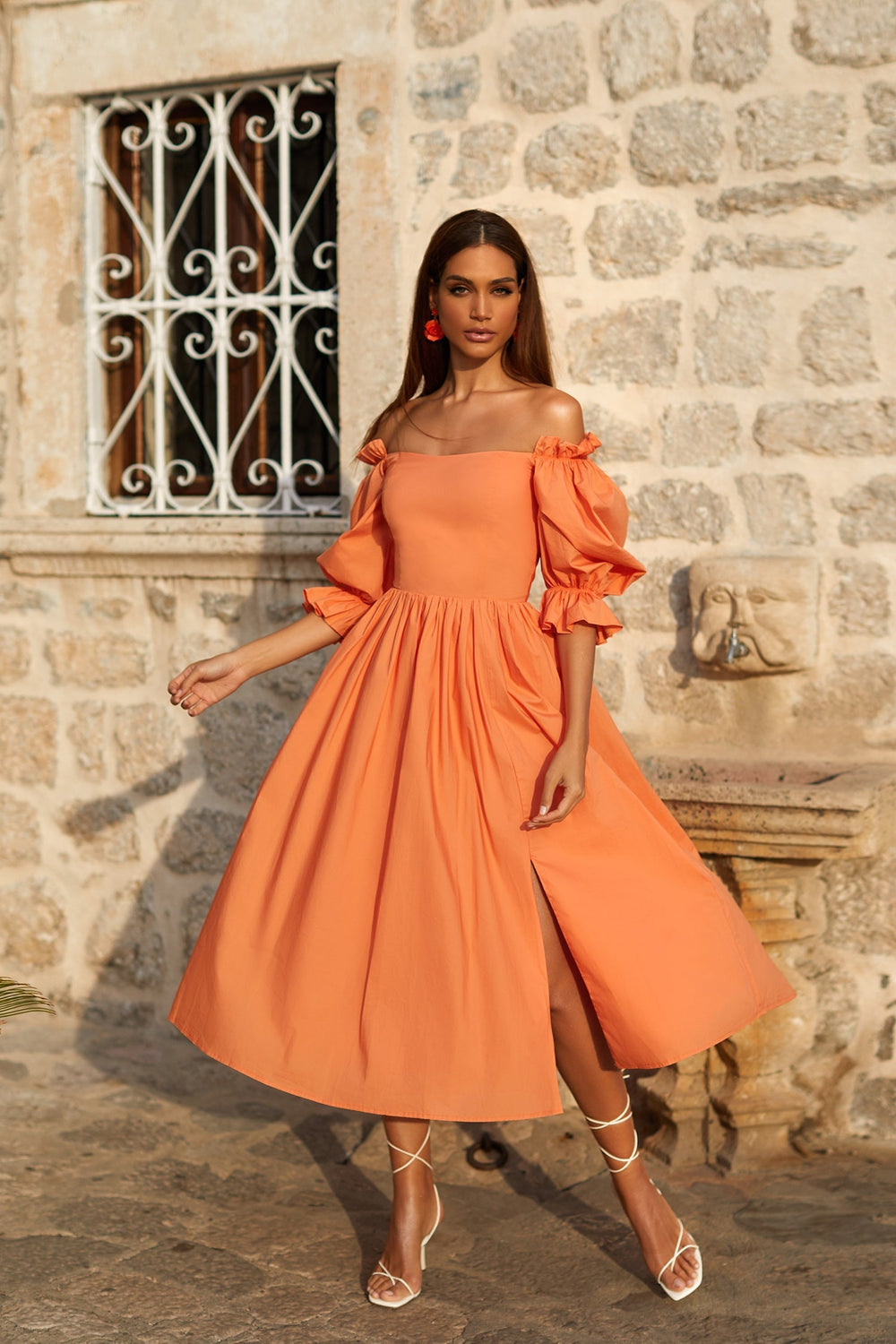 Adara Dress Alamour The Label Adara Orange Off-Shoulder Midi Dress | Afterpay | Klarna | Zip Pay