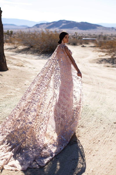 Tyra Glitter Cape Gown - Rose Gold Alamour Made-To-Order A&N Luxe Tyra Rose Gold Glitter Gown | Afterpay | Klarna | Zip Pay
