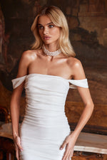 Adira - White Crepe Dress with Off-Shoulder Sleeves