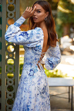 Cassie Dress Alamour The Label Cassie White & Blue Printed Maxi Dress | Afterpay | Zip Pay