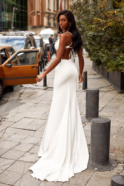Catriane - White Alamour Made-To-Order Catriane White Plunge Neck Gown | Afterpay | Klarna | Zip Pay