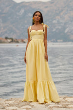 Lina Yellow Poplin Maxi Dress with Bow Sleeves
