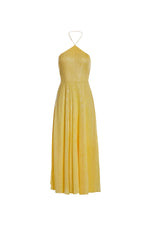Colette Yellow Sequin Midi Dress with Halter Neckline