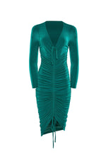 Martyna Emerald Midi Dress with Long Sleeves