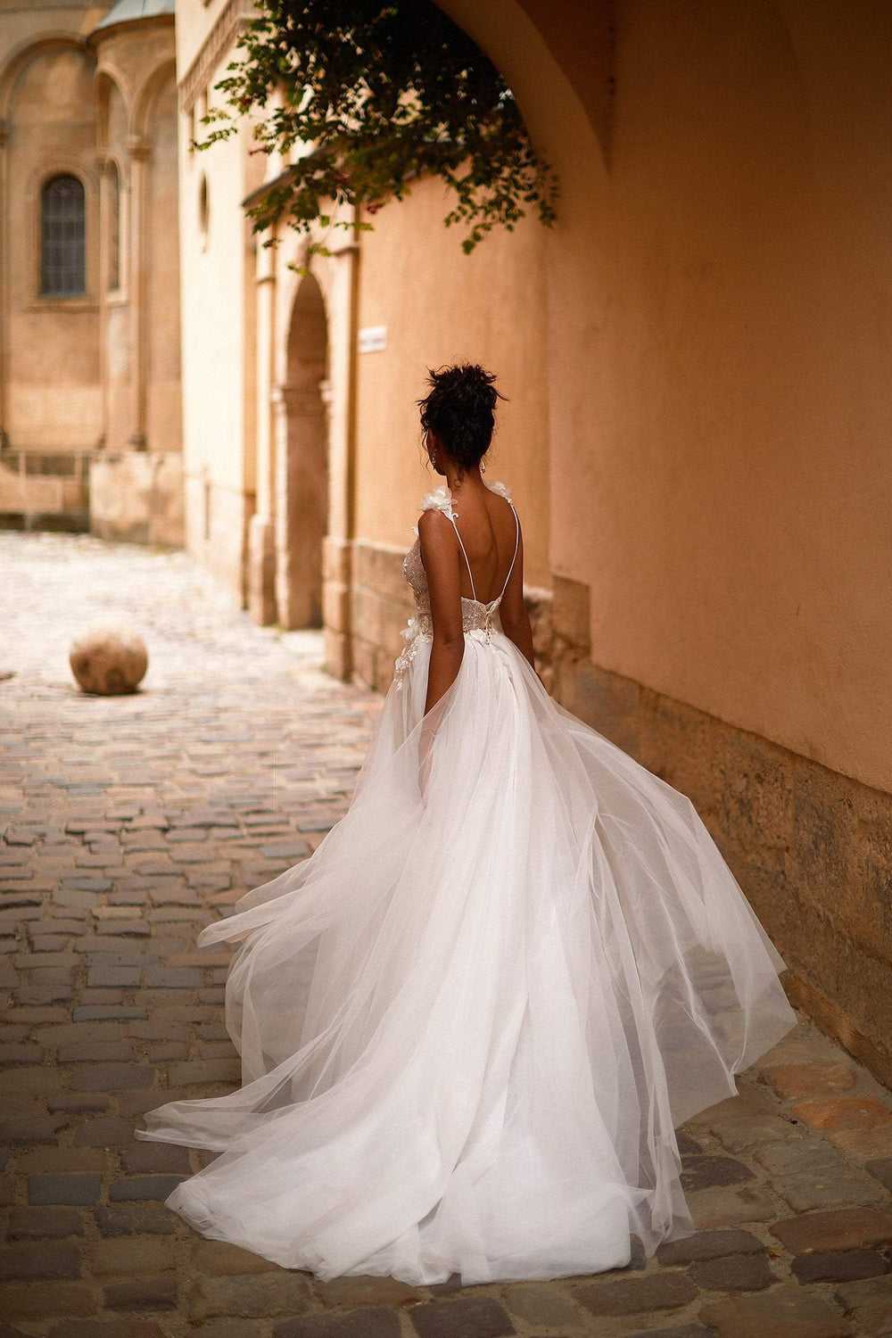 A&N Eliah - White Embellished Boho Bridal Gown with Plunge Neck & Slit