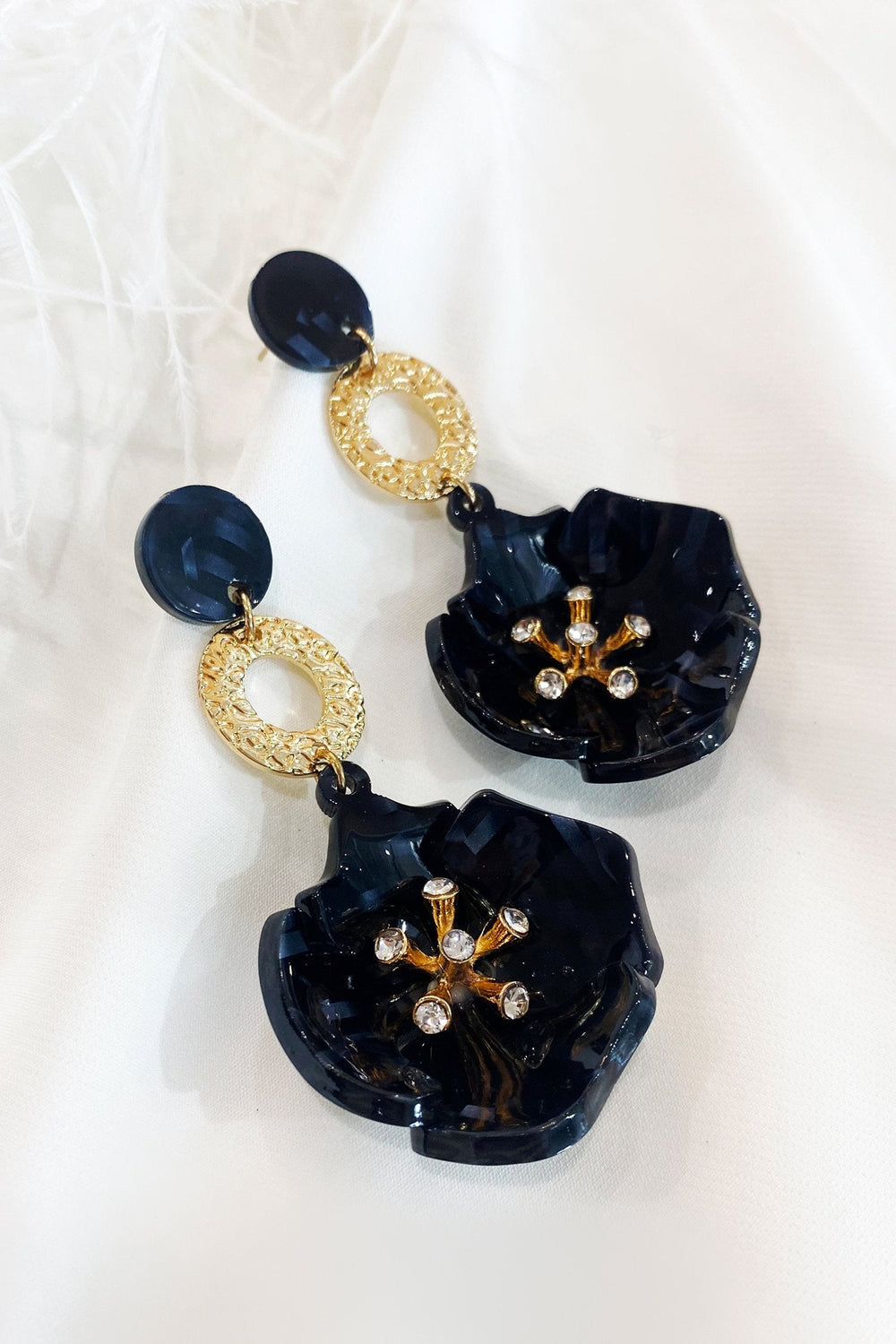 Katina Black Flower Acrylic Earrings
