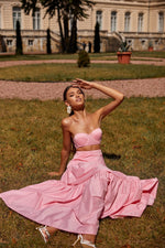 Dinara - Pink Two Piece with Cropped Strapless Bustier & Maxi Skirt