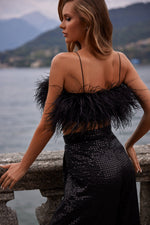 Oberta Black Feather Set with Sequin Palazzo Pants
