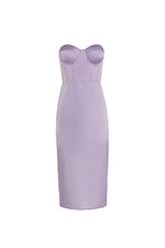 Belen Lilac Satin Midi Dress with Lace-Up Back