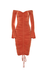 Dayan Orange Long Sleeve Midi Dress