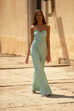 Simone Jumpsuit Alamour The Label Simone Turquoise Pleated Satin Strapless Jumpsuit | Afterpay
