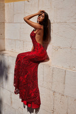 Lendina - Red Sequin Prom Gown with Scoop Neckline