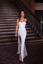 Caliana - White Lace Gown with Classic Bustier, Low Back & Side Slit