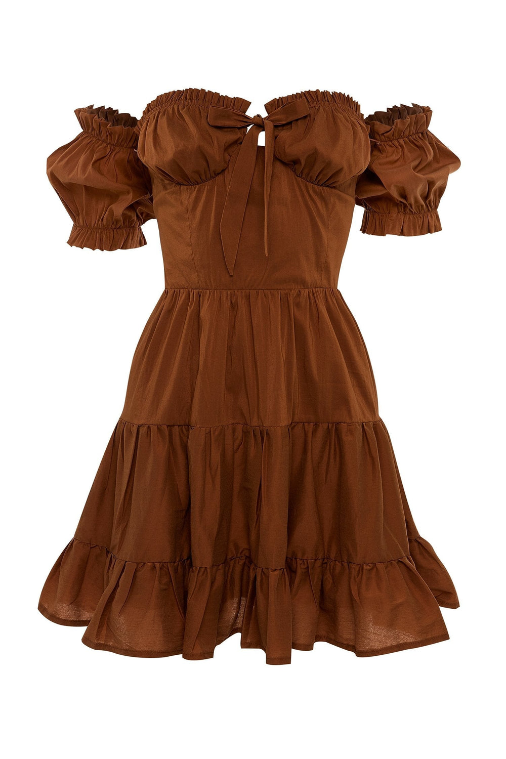 Safiyah - Brown Alamour The Label Safiyah Brown Off-shoulder Poplin Dress | Afterpay | Zip Pay